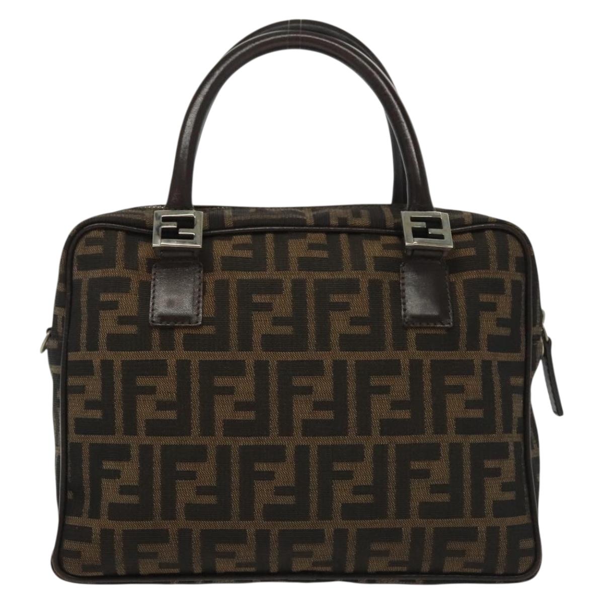 FENDI Zucca Canvas Hand Bag Brown Black Auth 137721