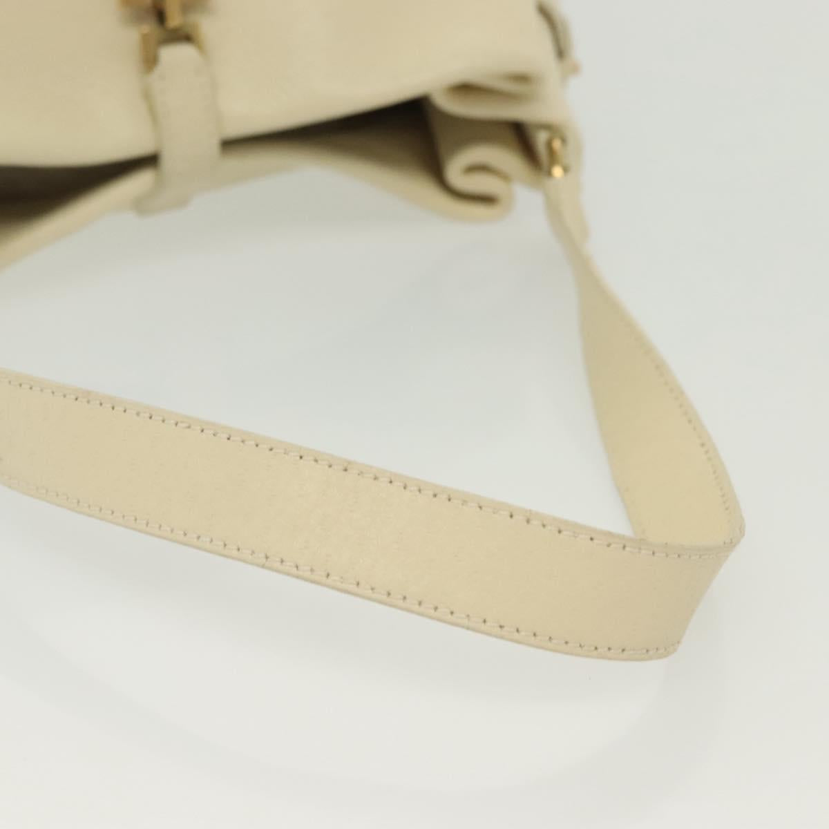 Salvatore Ferragamo Gancini Shoulder Bag Leather White Gold Auth 137725