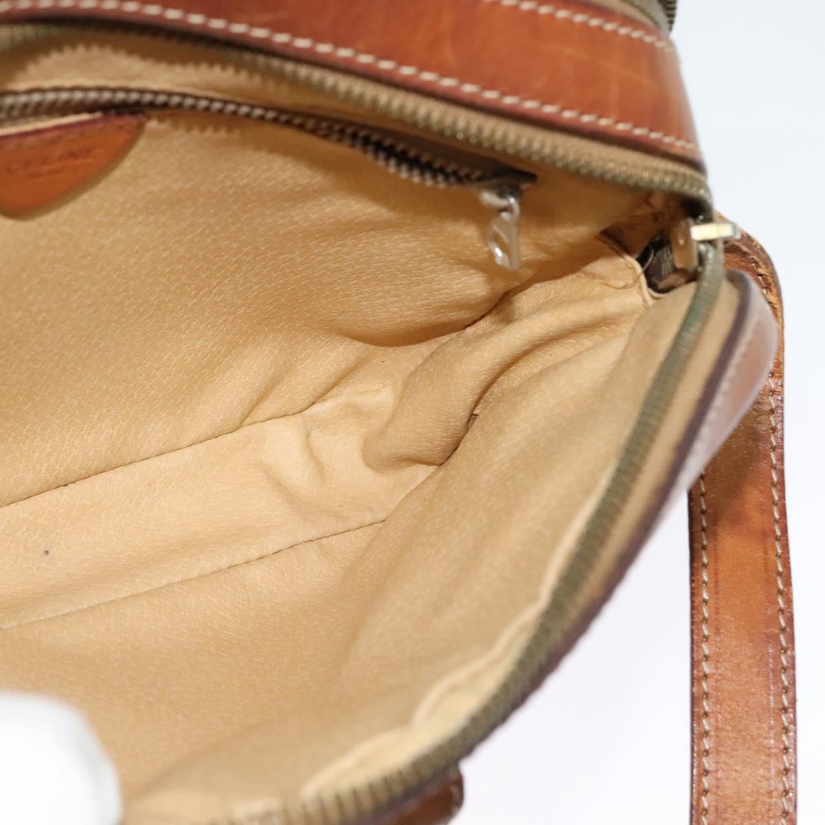 CELINE Macadam Canvas Shoulder Bag PVC Beige Gold Auth 137747