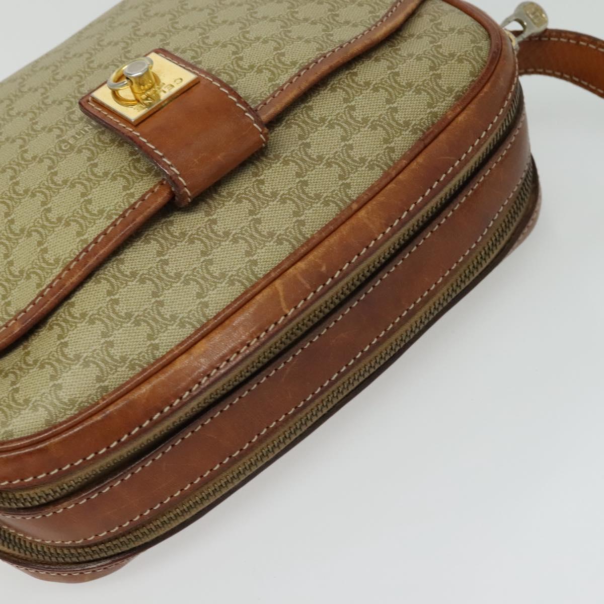 CELINE Macadam Canvas Shoulder Bag PVC Beige Gold Auth 137747