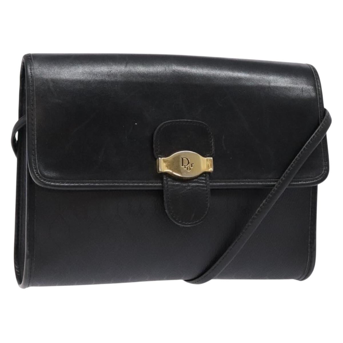 Christian Dior Honeycomb Canvas Shoulder Bag PVC Black Gold Auth 137748