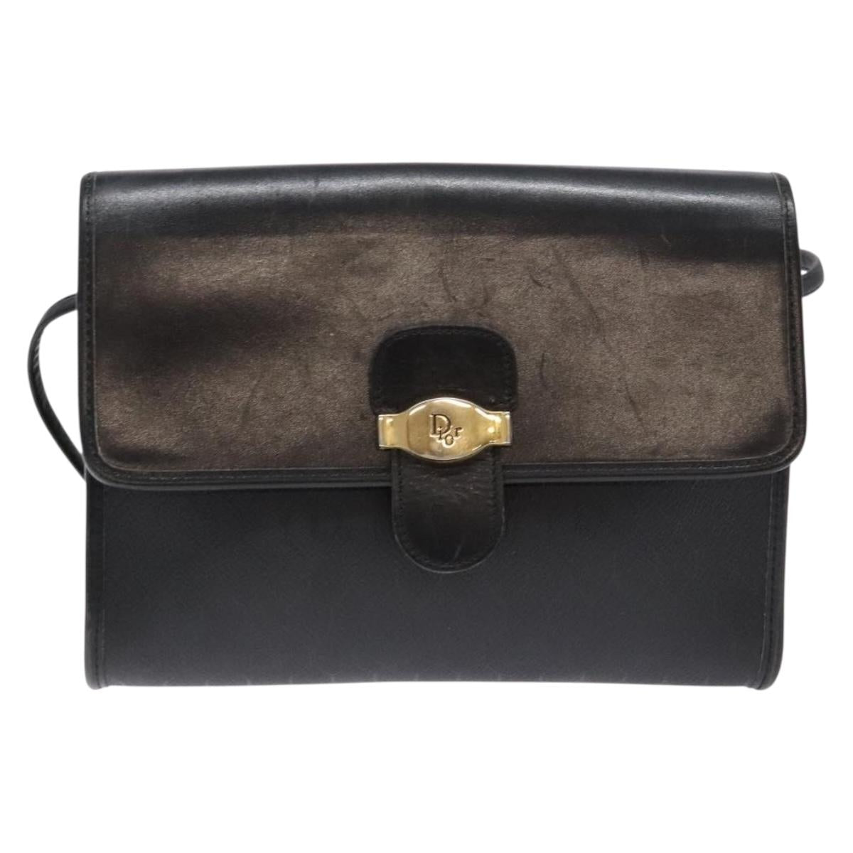 Christian Dior Honeycomb Canvas Shoulder Bag PVC Black Gold Auth 137748
