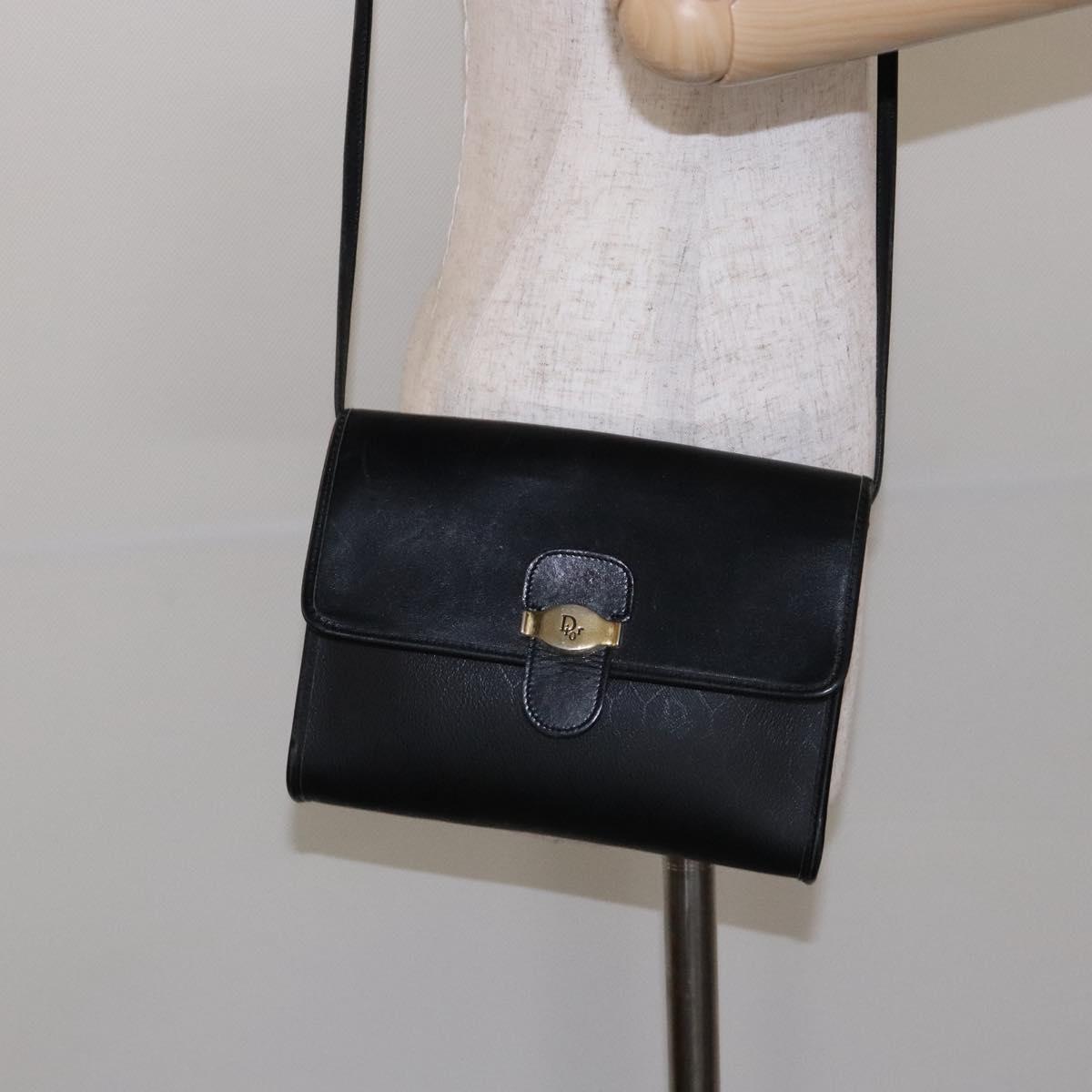 Christian Dior Honeycomb Canvas Shoulder Bag PVC Black Gold Auth 137748