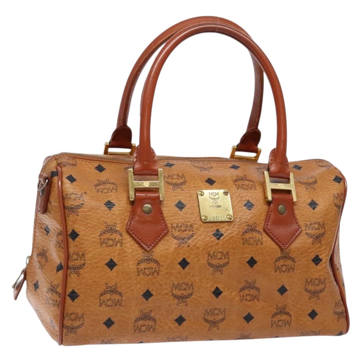 MCM Logogram Vicetos Hand Bag PVC Leather Brown Gold Auth 137750