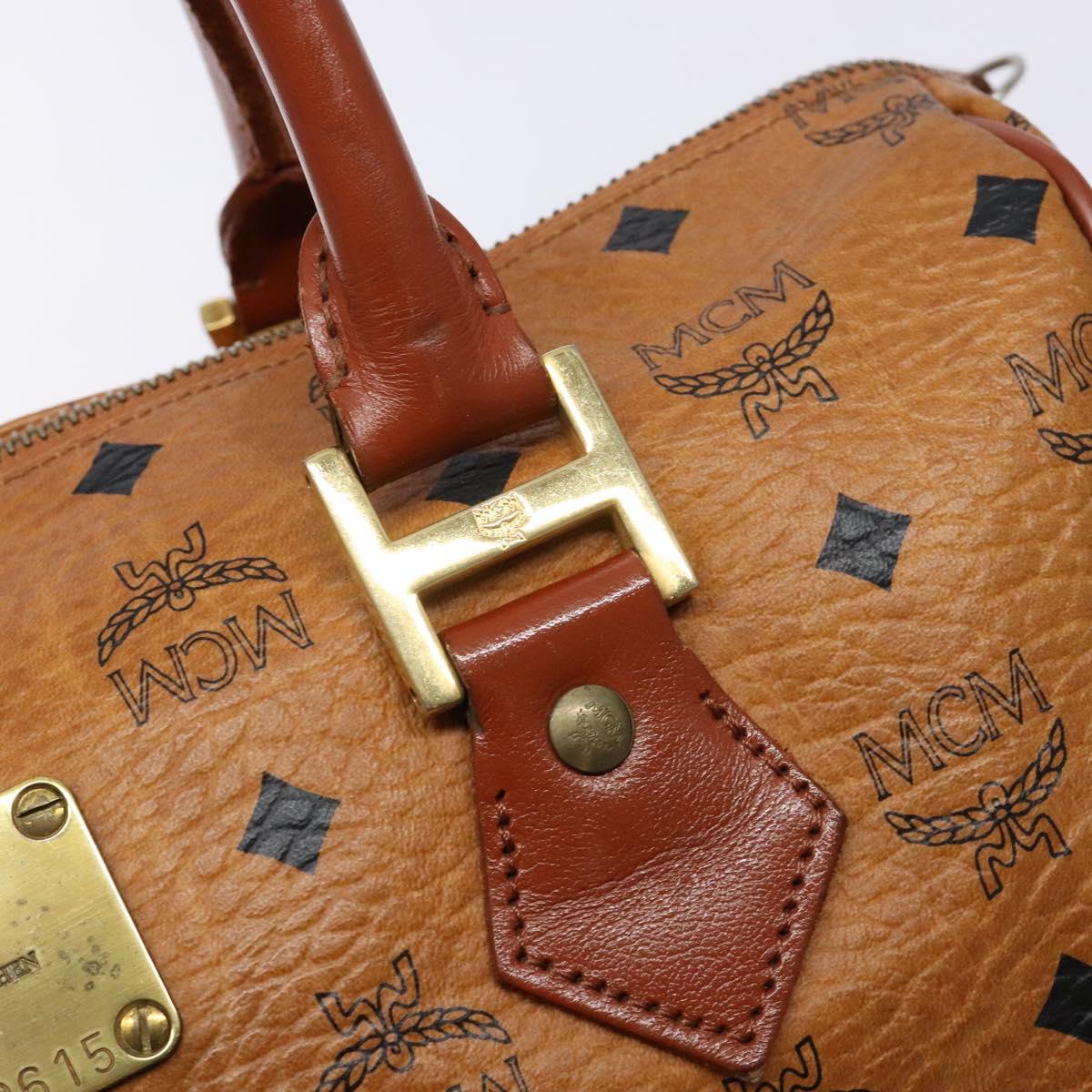 MCM Logogram Vicetos Hand Bag PVC Leather Brown Gold Auth 137750