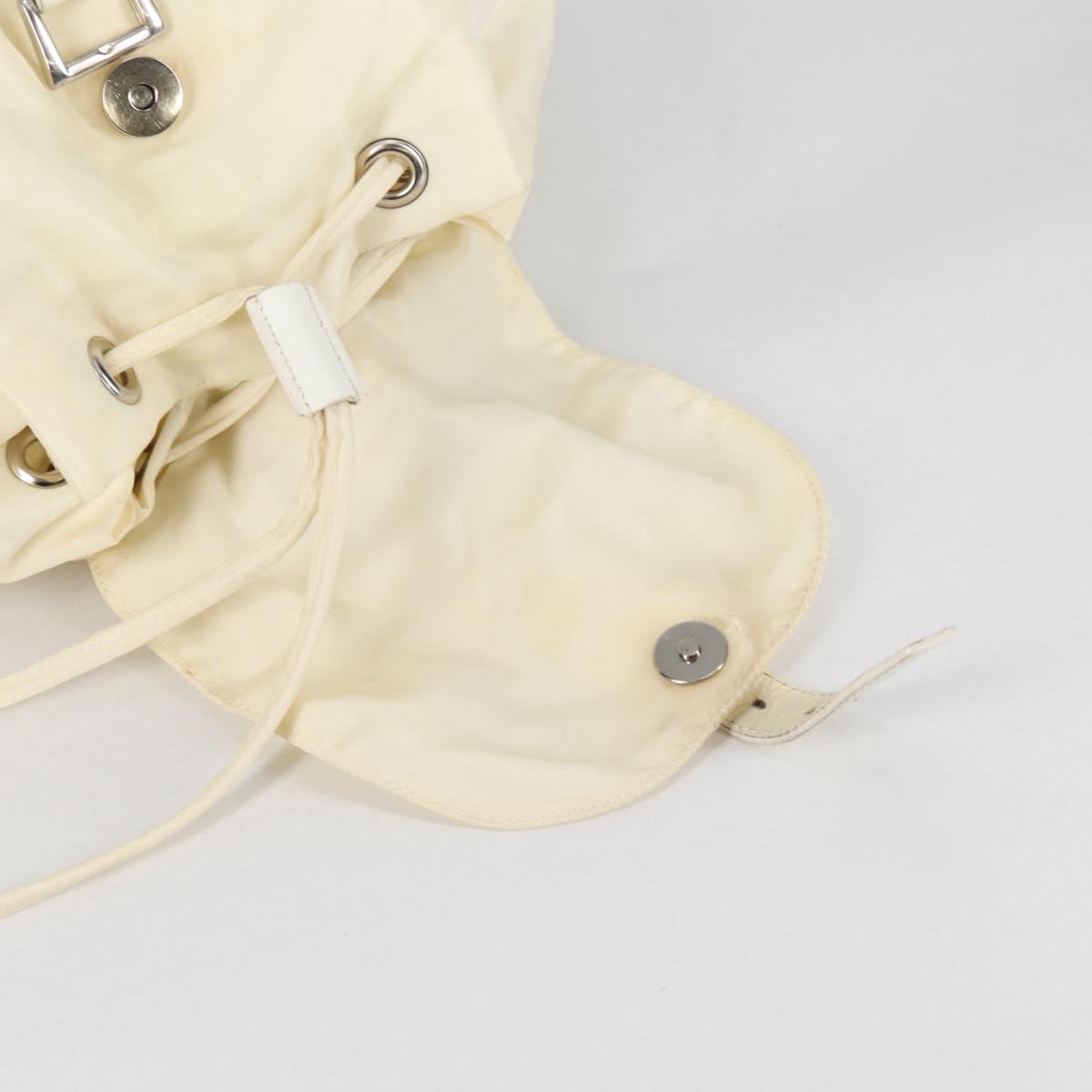 PRADA Backpack Nylon Cream Silver Auth 137765