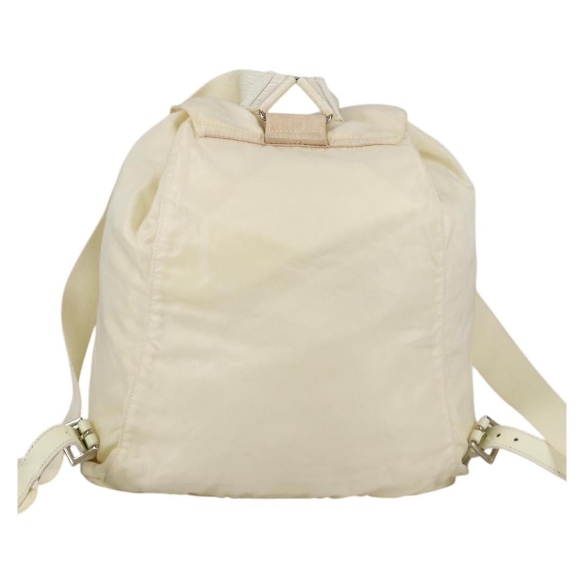 PRADA Backpack Nylon Cream Silver Auth 137765