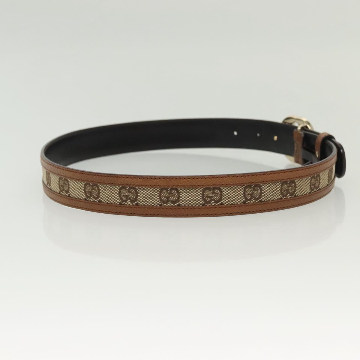 GUCCI GG Canvas Belt Leather 35.4"" Beige Gold 114874 Auth 137789