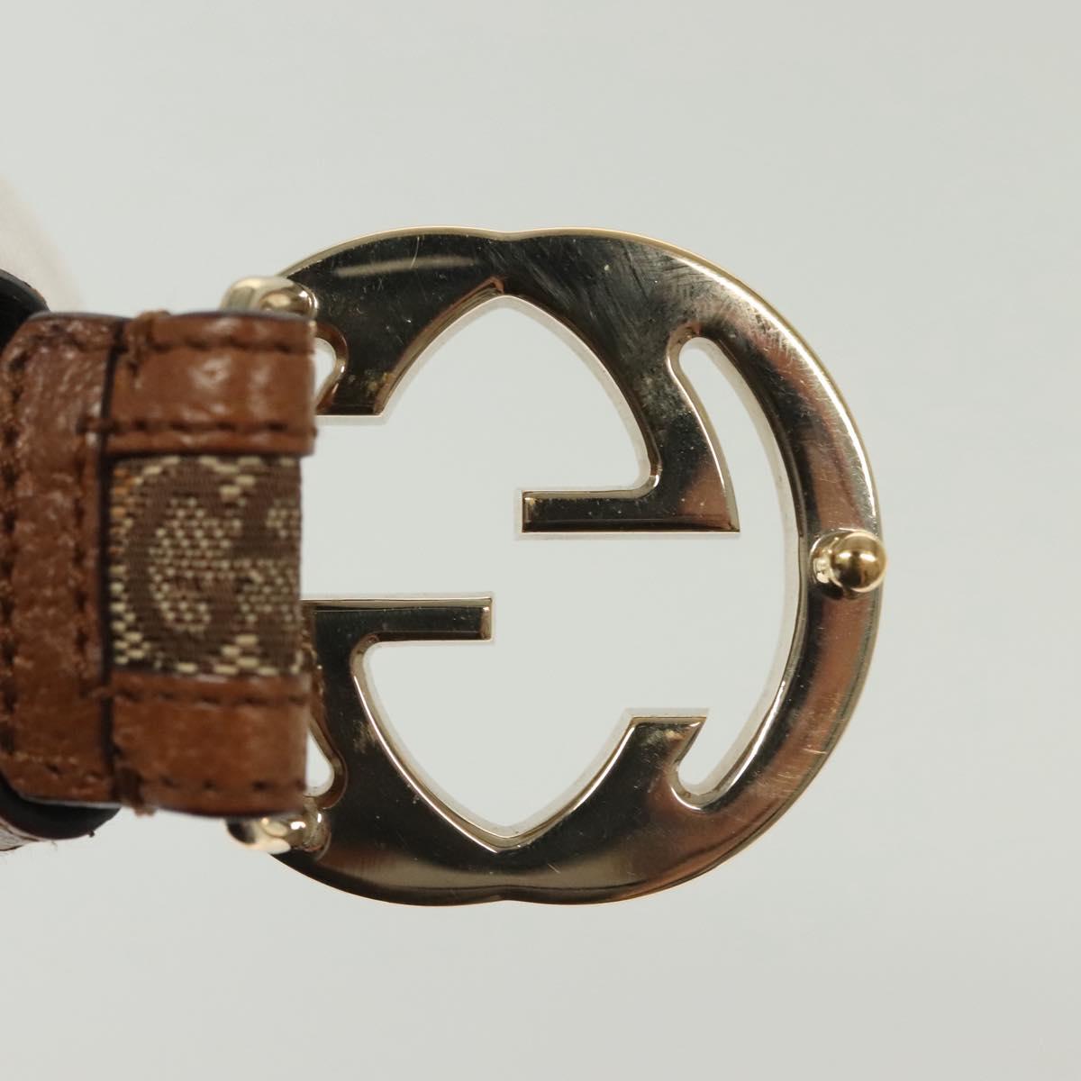 GUCCI GG Canvas Belt Leather 35.4"" Beige Gold 114874 Auth 137789