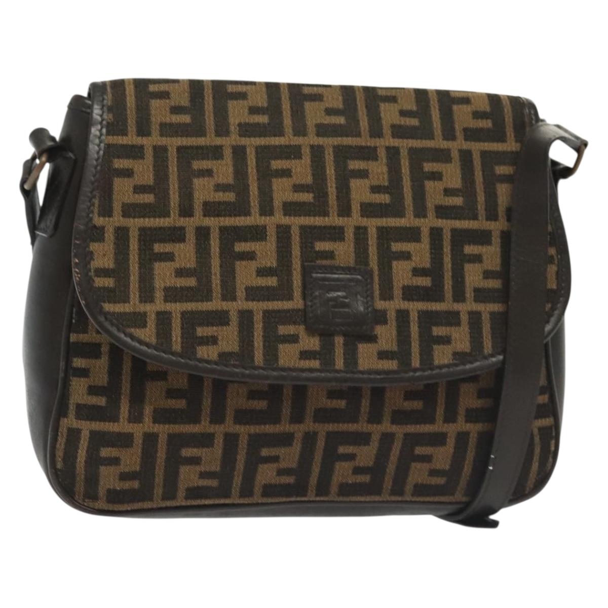 FENDI Zucca Canvas Shoulder Bag Vintage Black Brown Auth 137812
