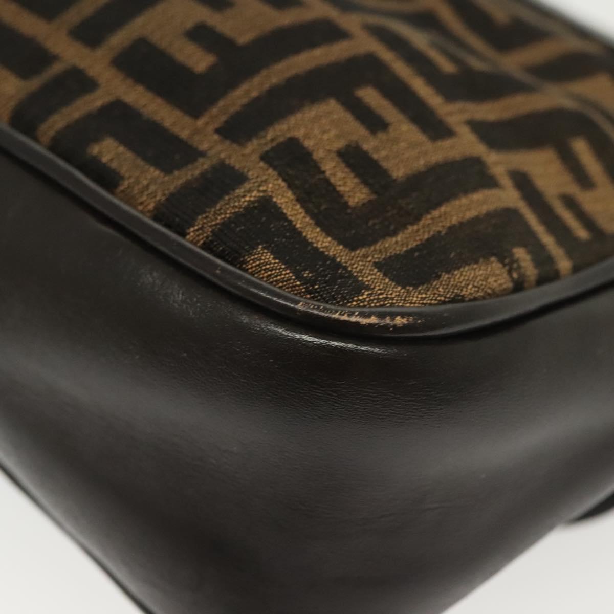 FENDI Zucca Canvas Shoulder Bag Vintage Black Brown Auth 137812