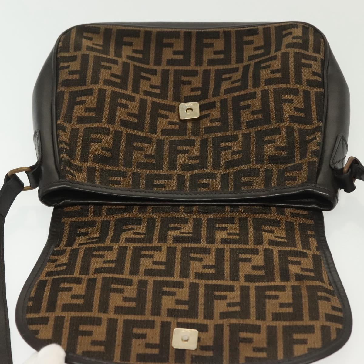 FENDI Zucca Canvas Shoulder Bag Vintage Black Brown Auth 137812
