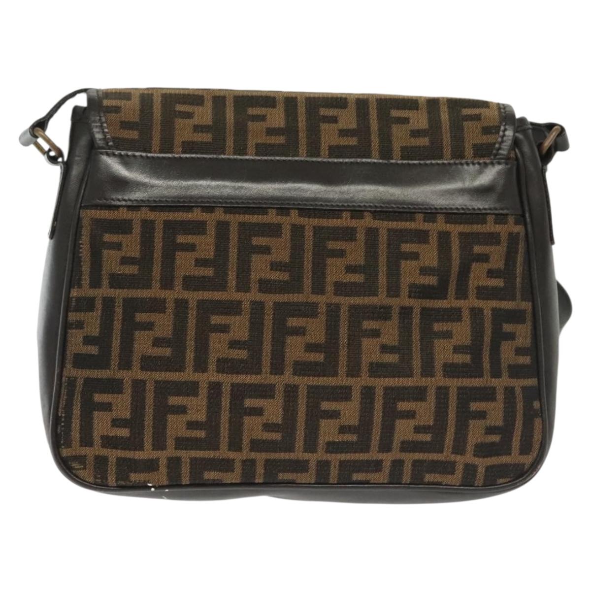 FENDI Zucca Canvas Shoulder Bag Vintage Black Brown Auth 137812