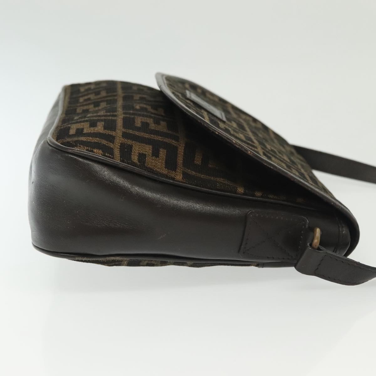 FENDI Zucca Canvas Shoulder Bag Vintage Black Brown Auth 137812