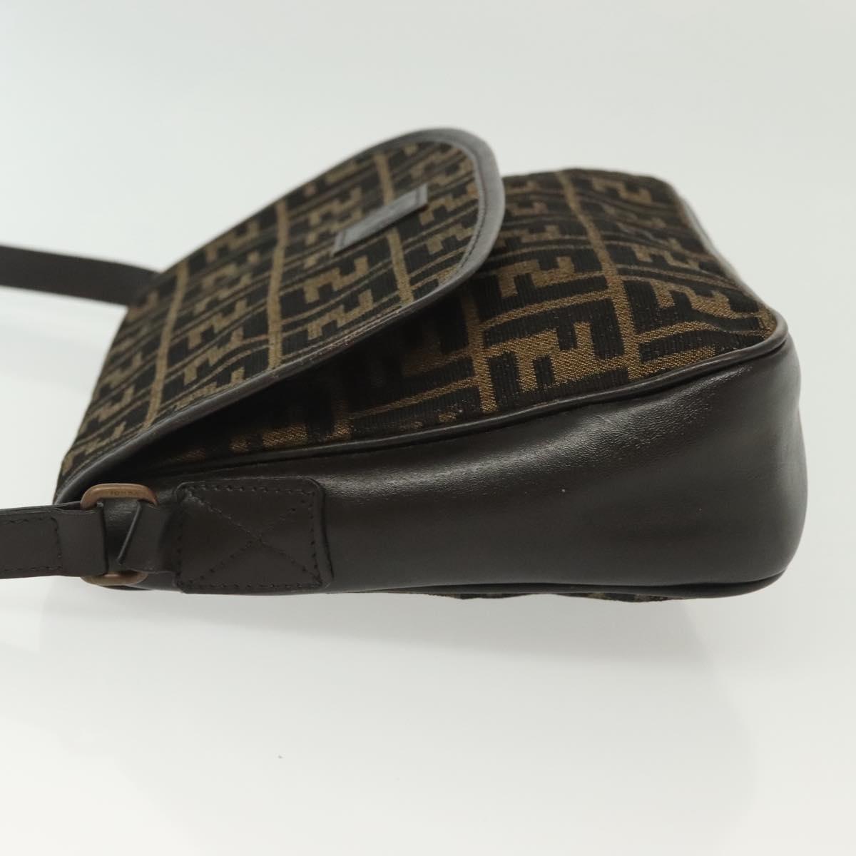 FENDI Zucca Canvas Shoulder Bag Vintage Black Brown Auth 137812