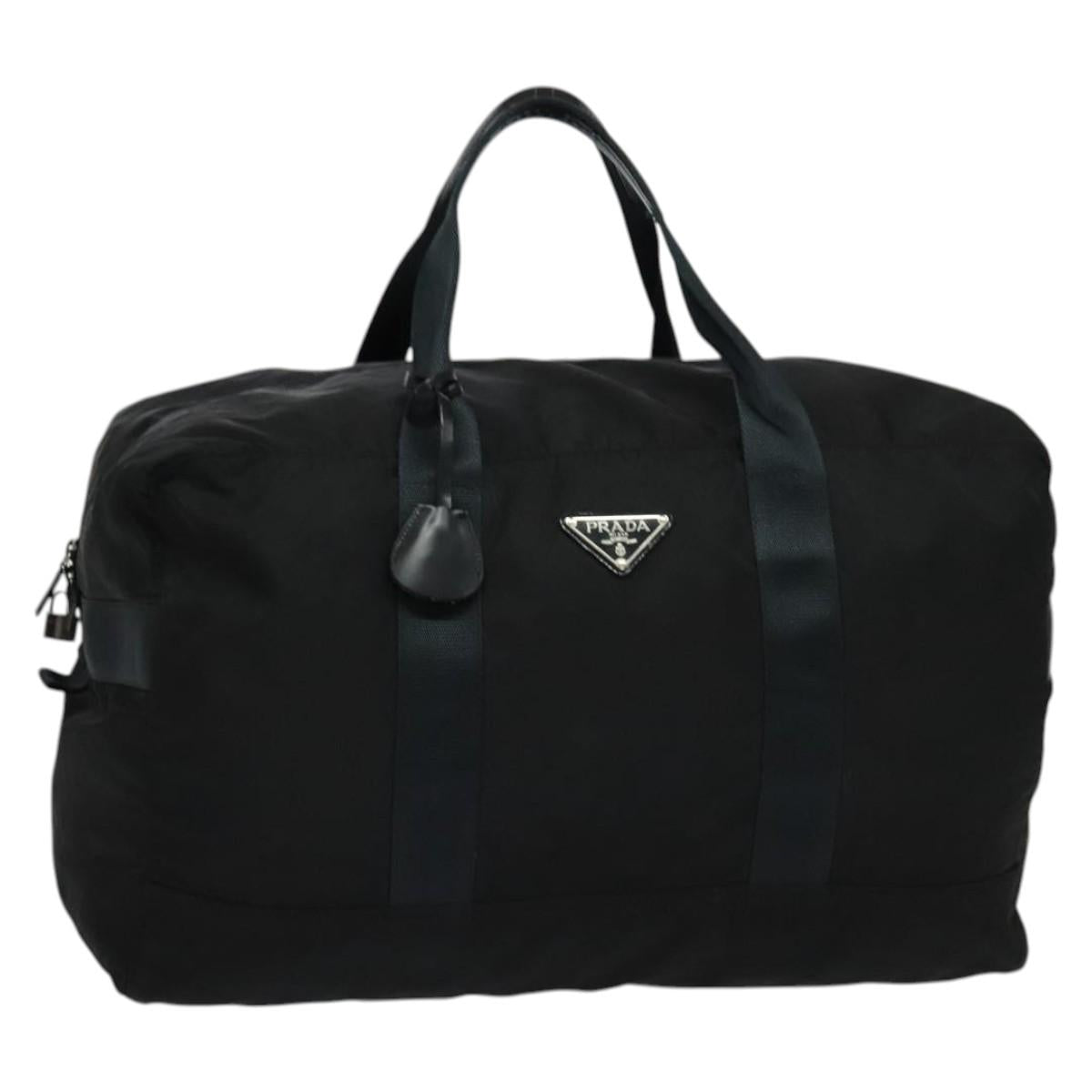 PRADA Boston Bag Nylon Black Silver Auth 137814