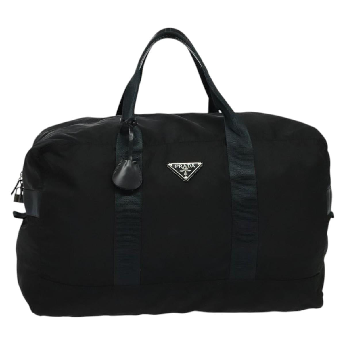 PRADA Boston Bag Nylon Black Silver Auth 137814