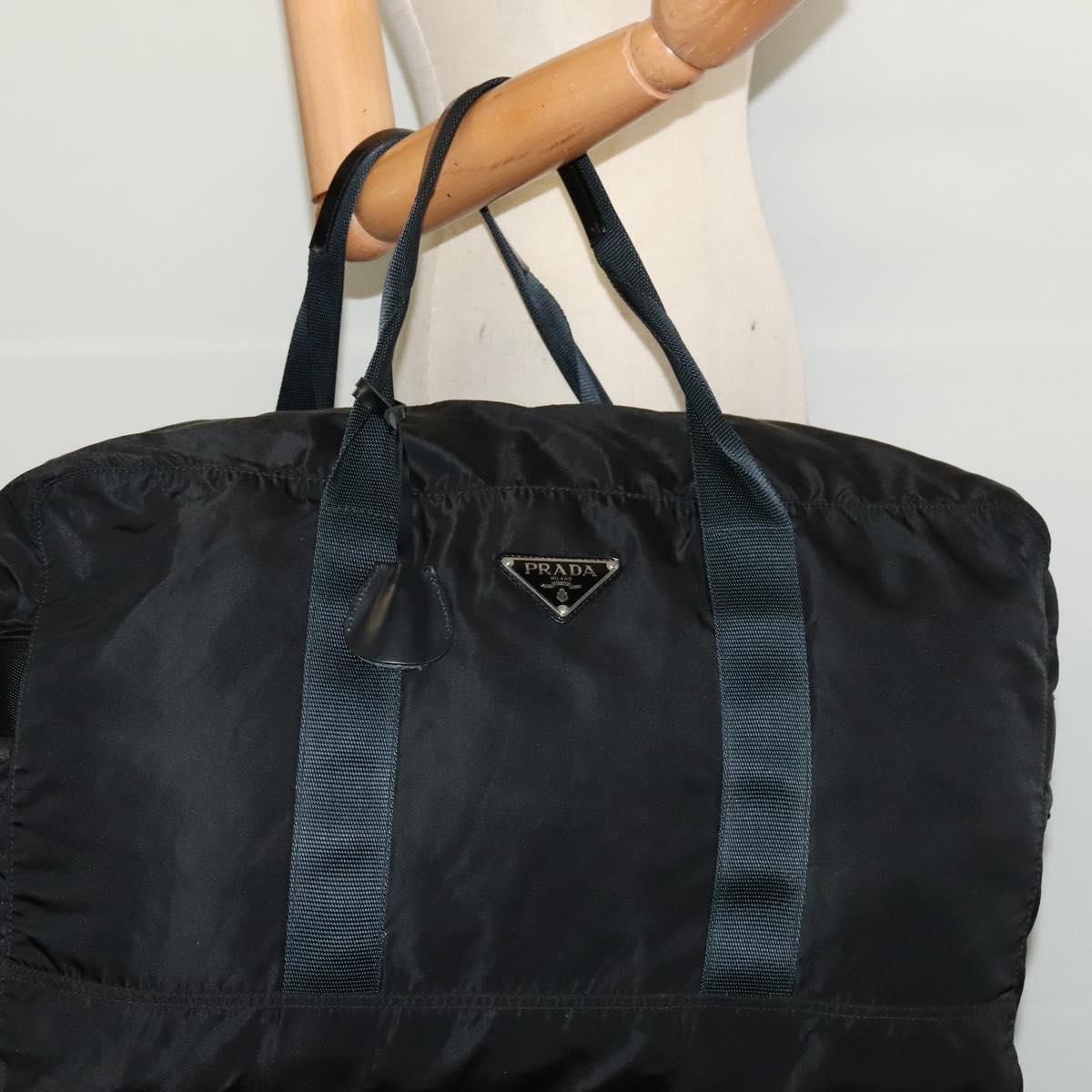 PRADA Boston Bag Nylon Black Silver Auth 137814