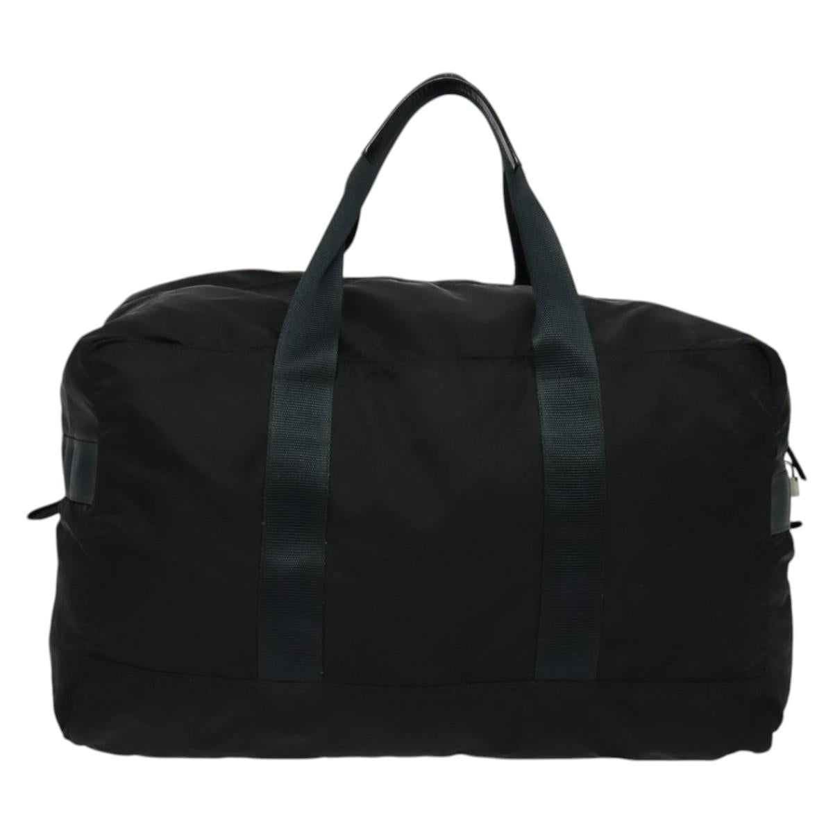 PRADA Boston Bag Nylon Black Silver Auth 137814