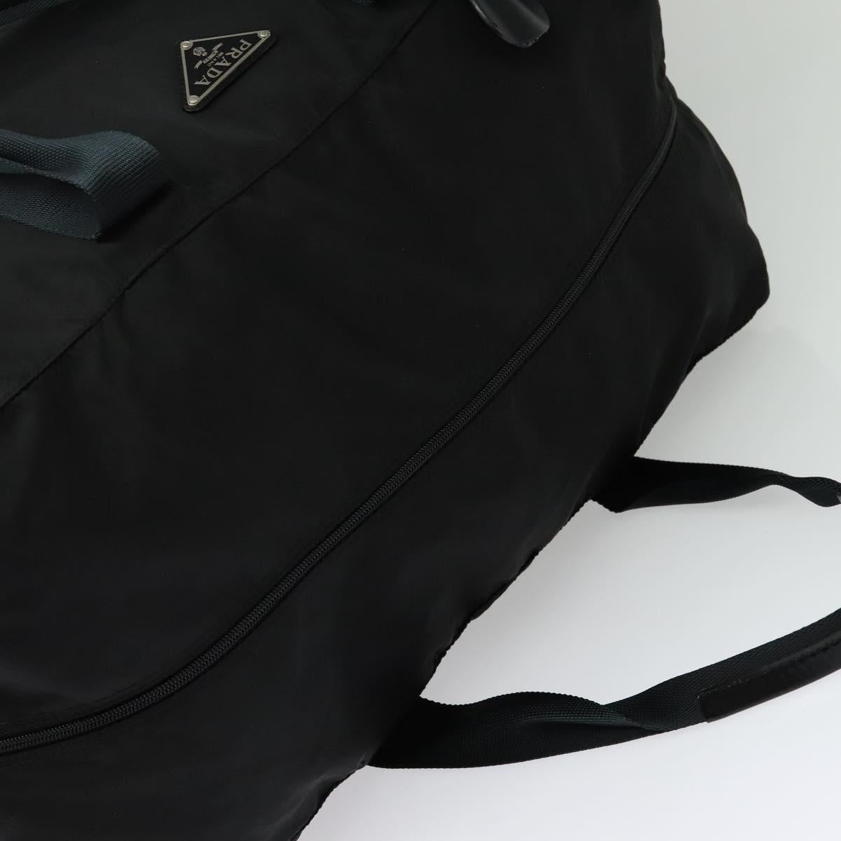 PRADA Boston Bag Nylon Black Silver Auth 137814