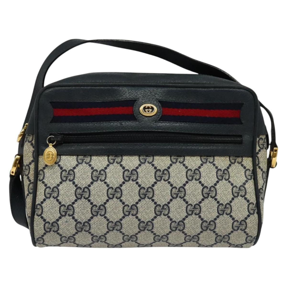 GUCCI GG Supreme Sherry Line Shoulder Bag PVC Navy Gold 119 02 087 Auth 137826