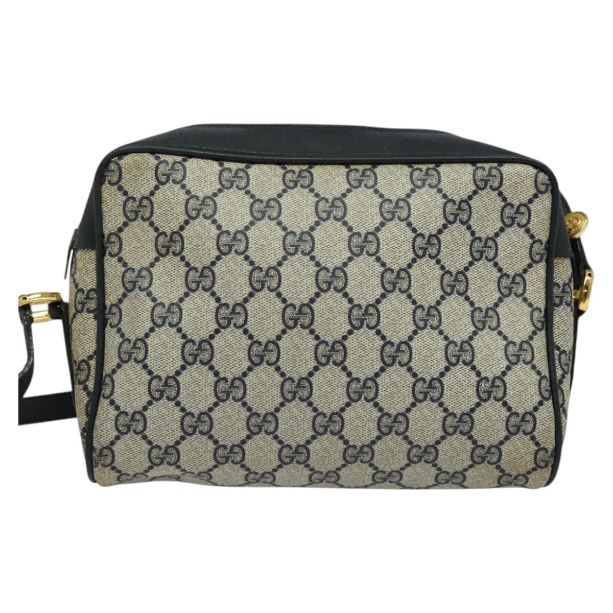 GUCCI GG Supreme Sherry Line Shoulder Bag PVC Navy Gold 119 02 087 Auth 137826