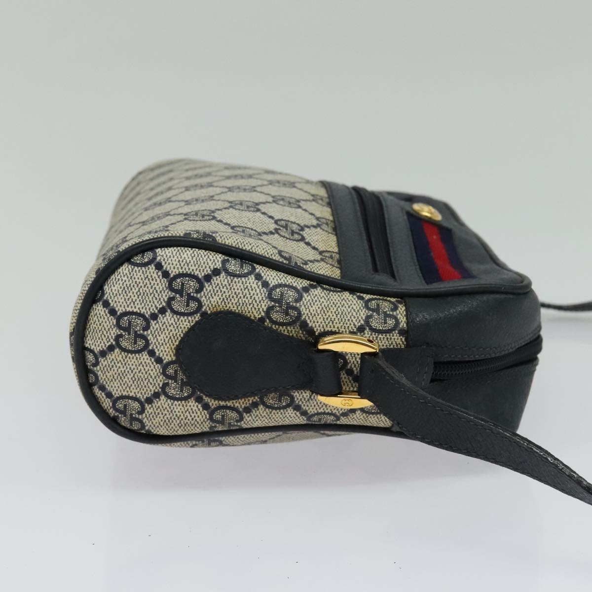 GUCCI GG Supreme Sherry Line Shoulder Bag PVC Navy Gold 119 02 087 Auth 137826
