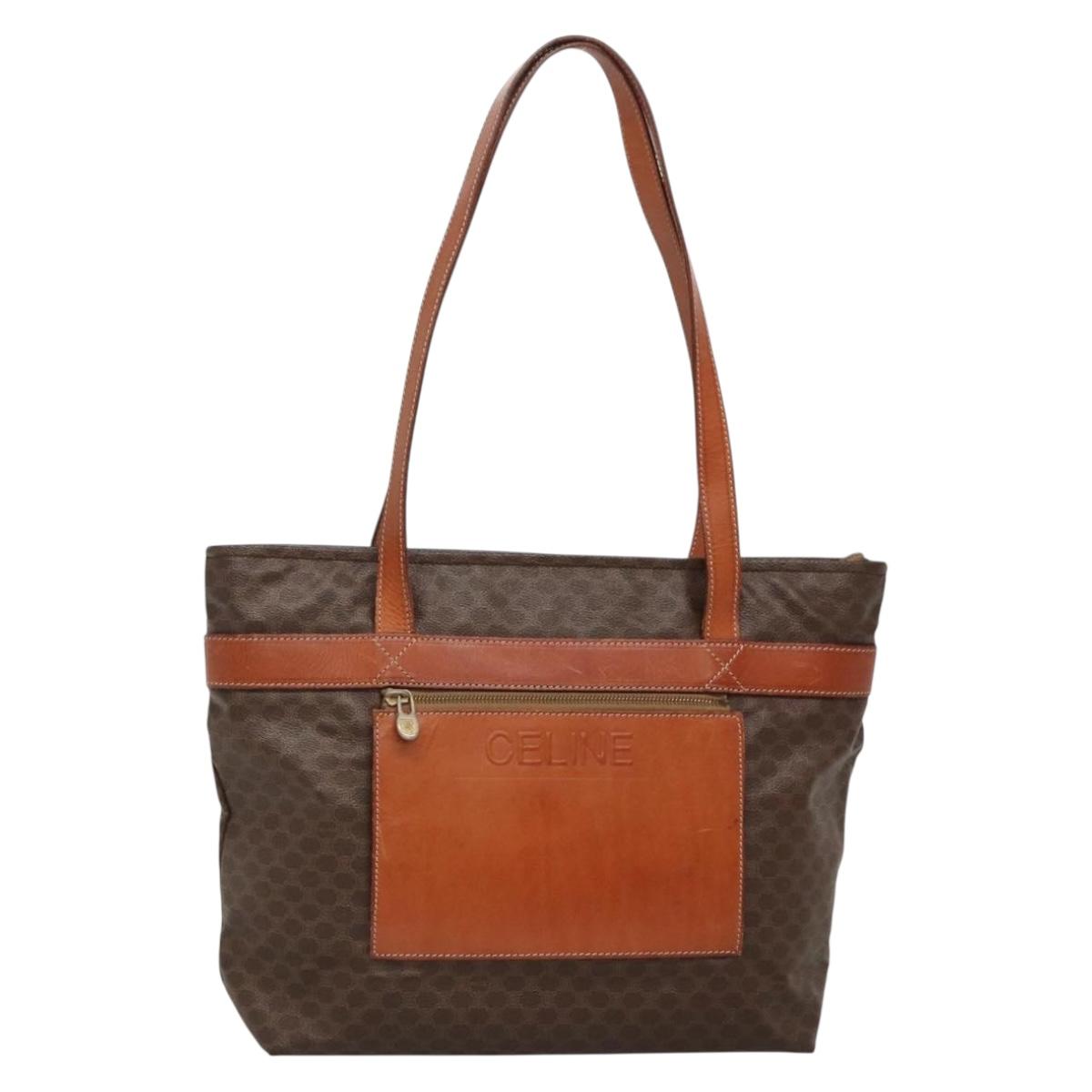 CELINE Macadam Canvas Tote Bag PVC Leather Brown Gold Auth 137828