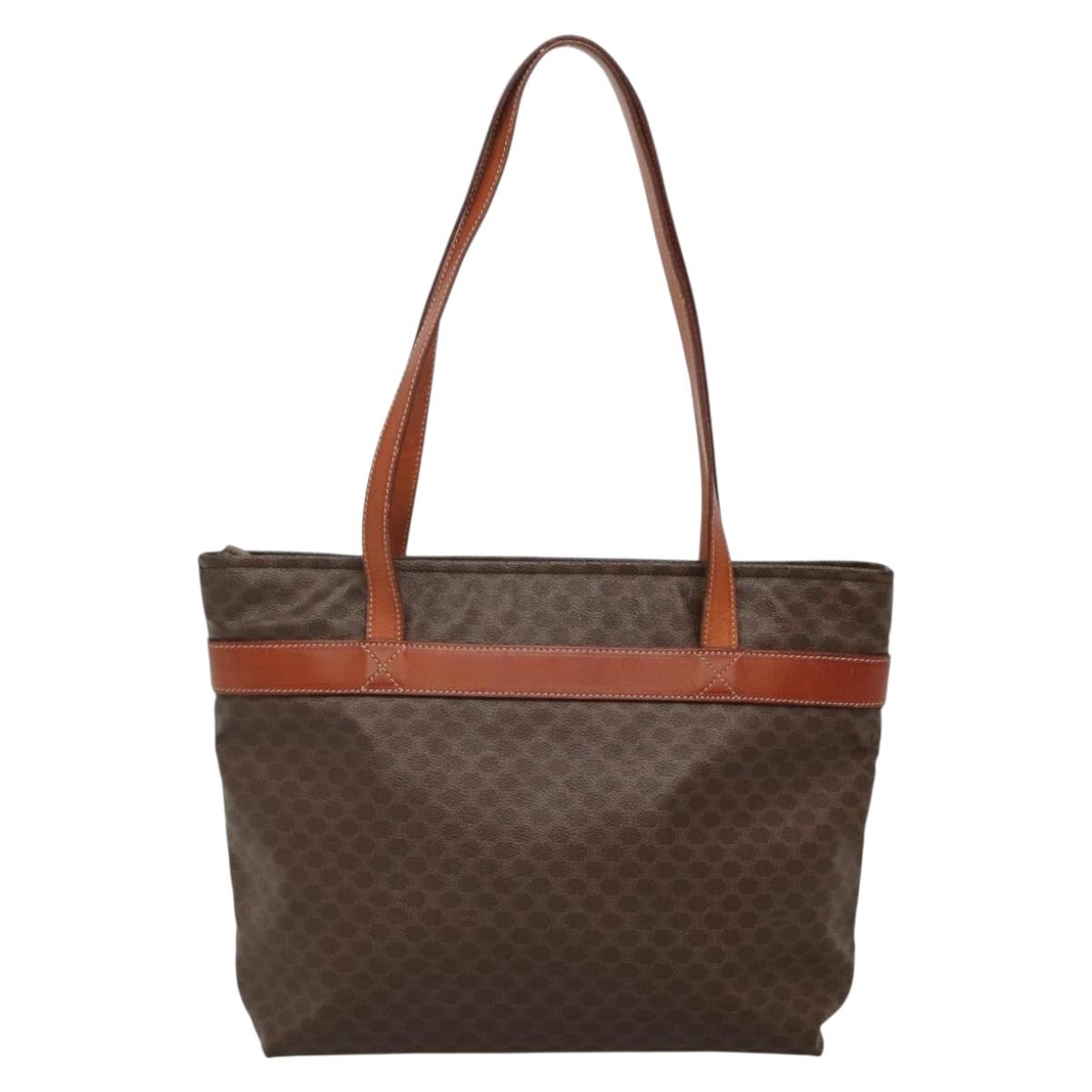 CELINE Macadam Canvas Tote Bag PVC Leather Brown Gold Auth 137828