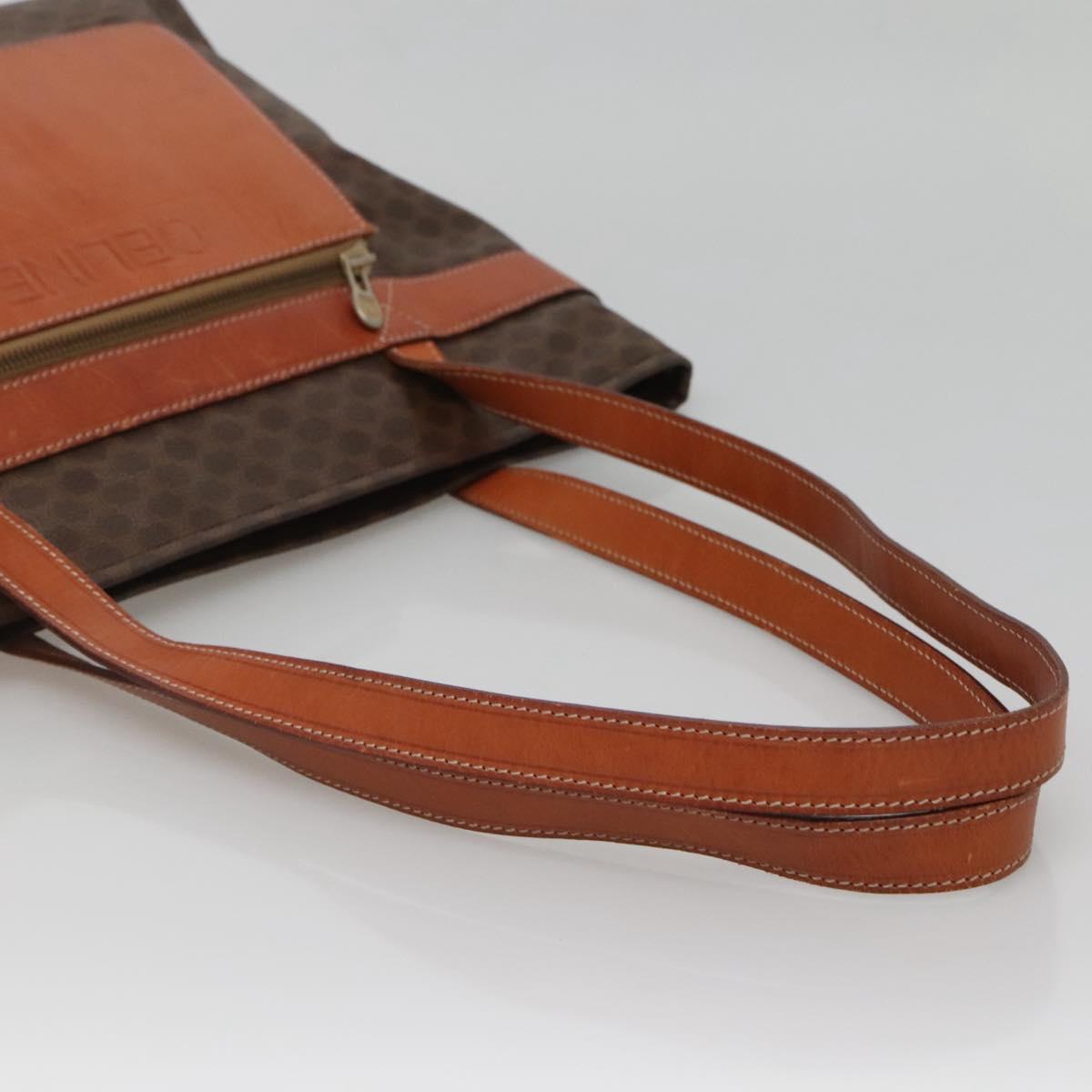 CELINE Macadam Canvas Tote Bag PVC Leather Brown Gold Auth 137828