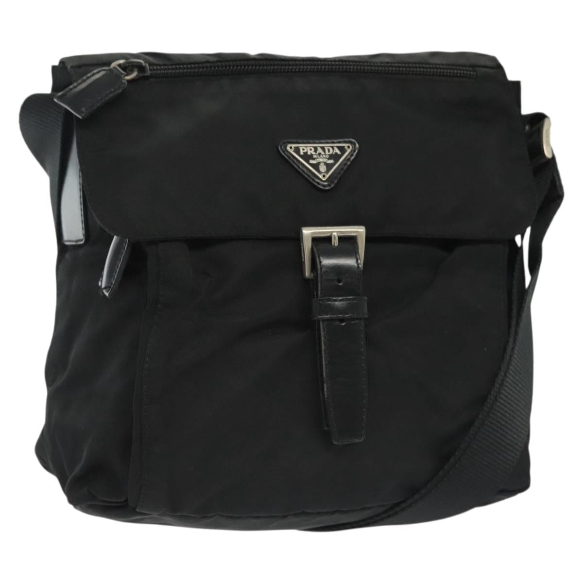 PRADA Shoulder Bag Nylon Black Silver Auth 137845