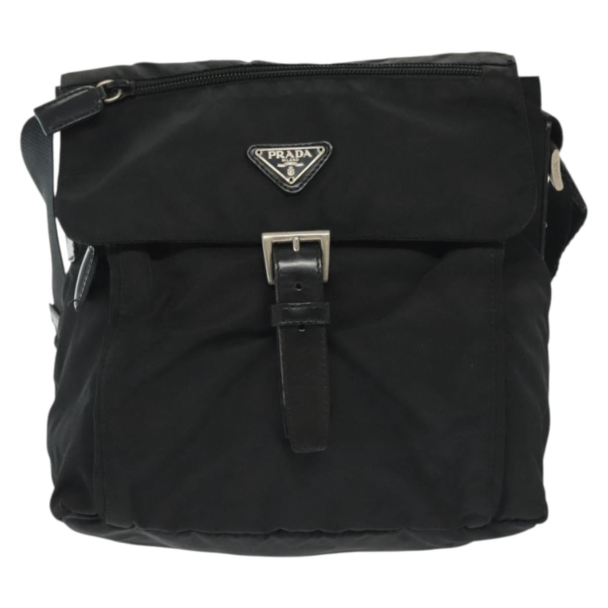 PRADA Shoulder Bag Nylon Black Silver Auth 137845