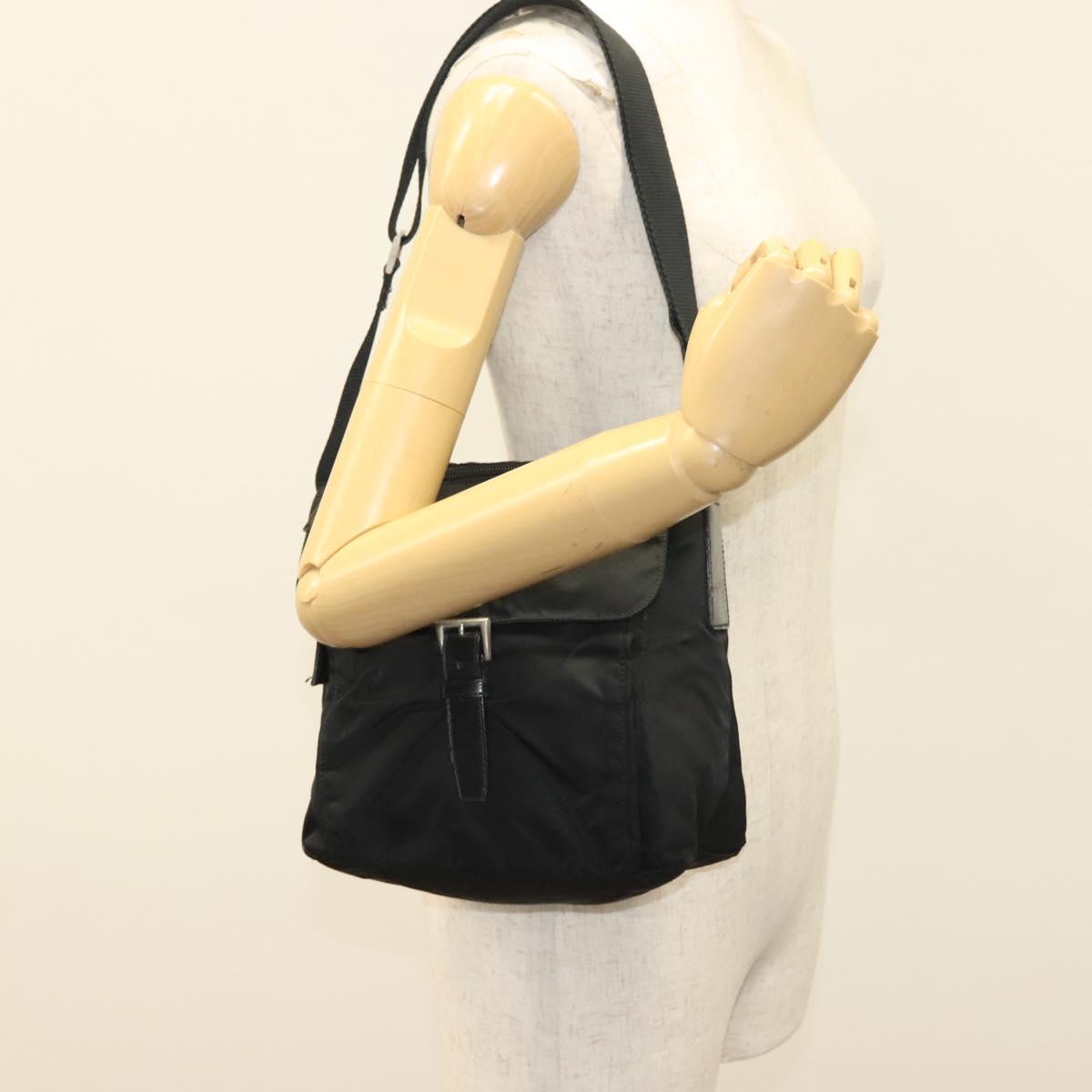 PRADA Shoulder Bag Nylon Black Silver Auth 137845