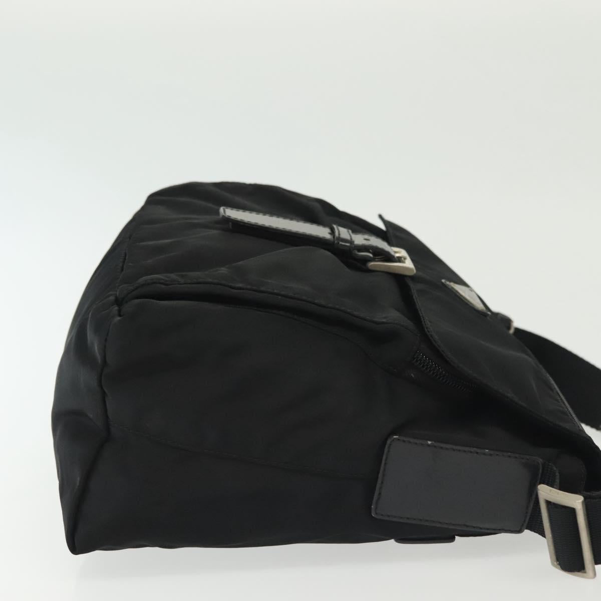 PRADA Shoulder Bag Nylon Black Silver Auth 137845