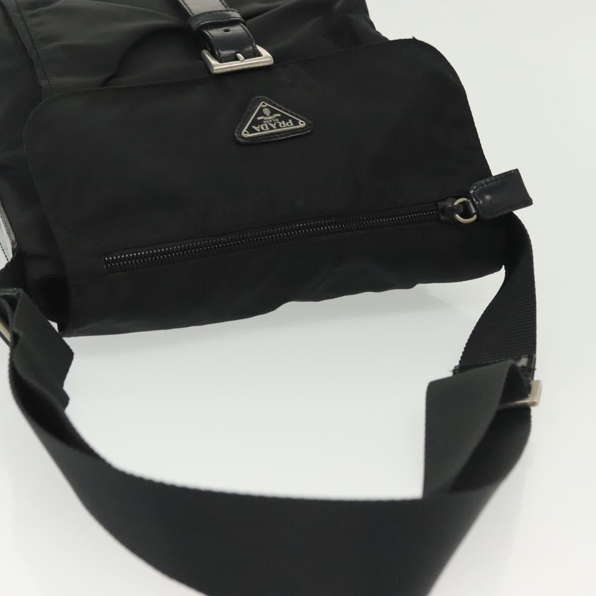 PRADA Shoulder Bag Nylon Black Silver Auth 137845