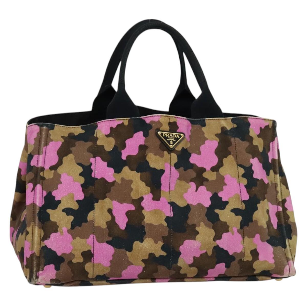 PRADA Camouflage Canapa GM Hand Bag Canvas Purple Gold Auth 137846