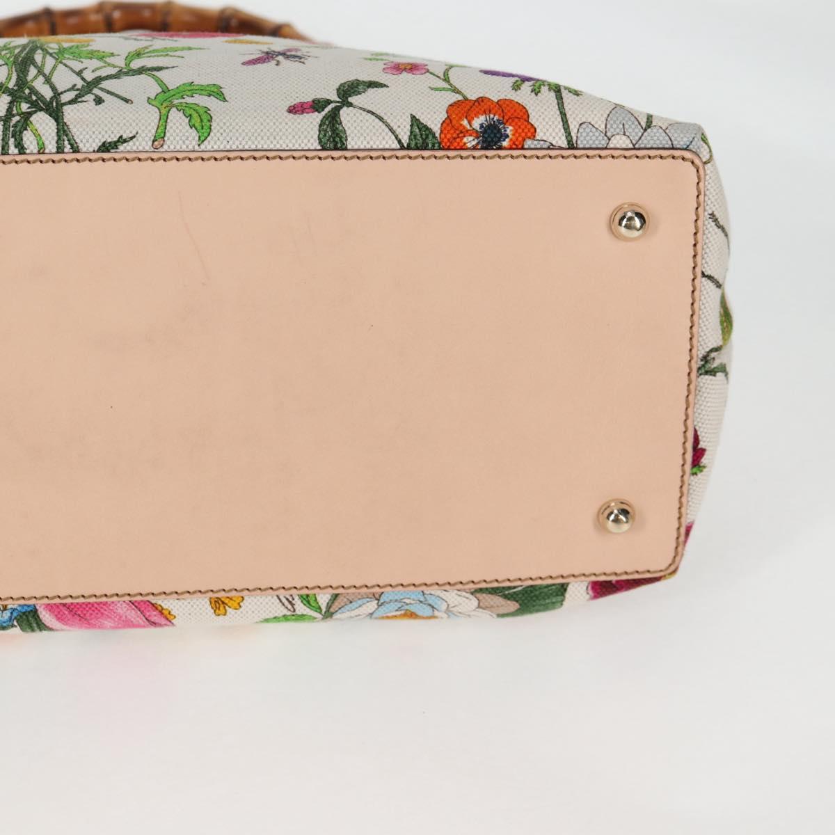 GUCCI Bamboo Flora Shoulder Bag Canvas Multicolor Gold 137395 Auth 137847A