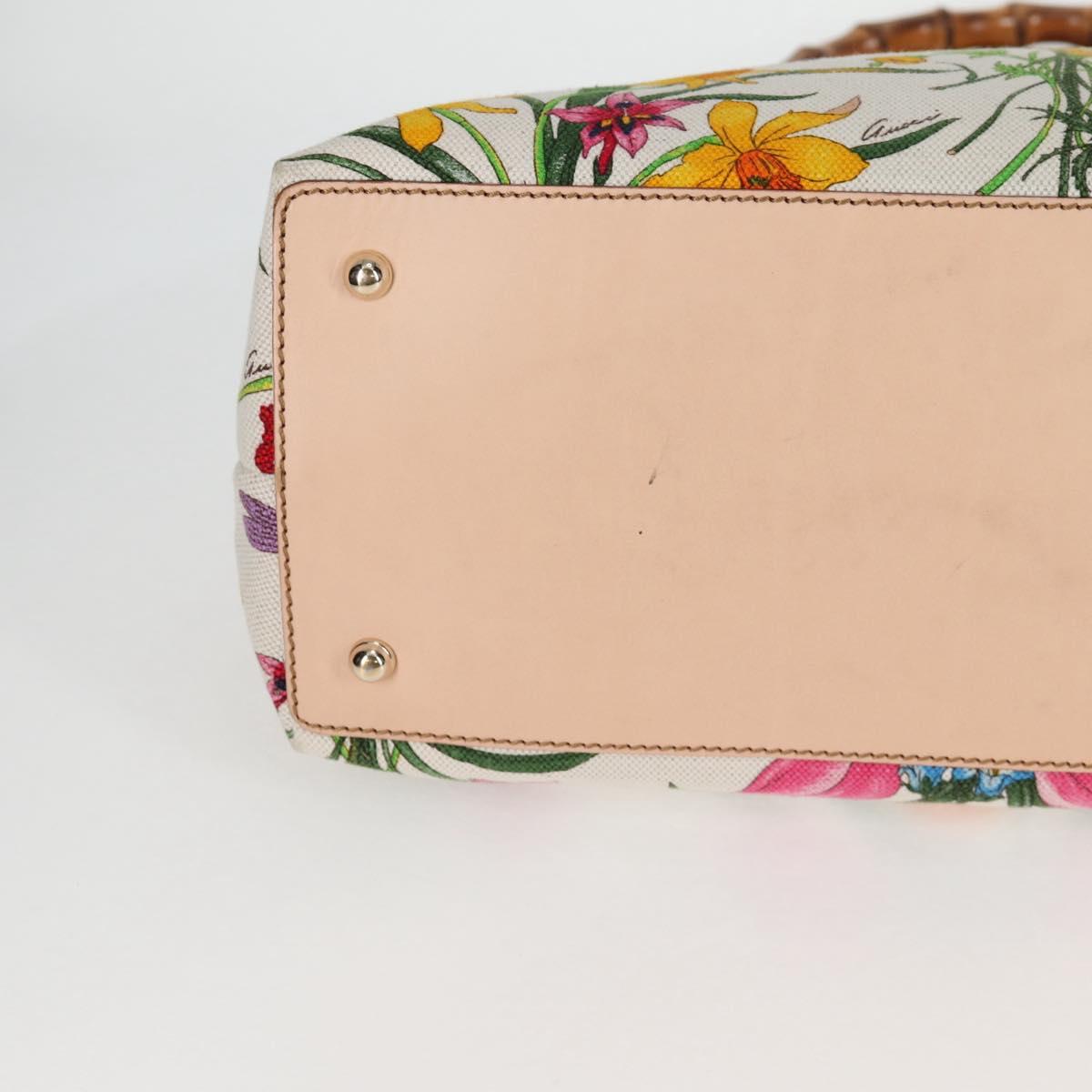 GUCCI Bamboo Flora Shoulder Bag Canvas Multicolor Gold 137395 Auth 137847A