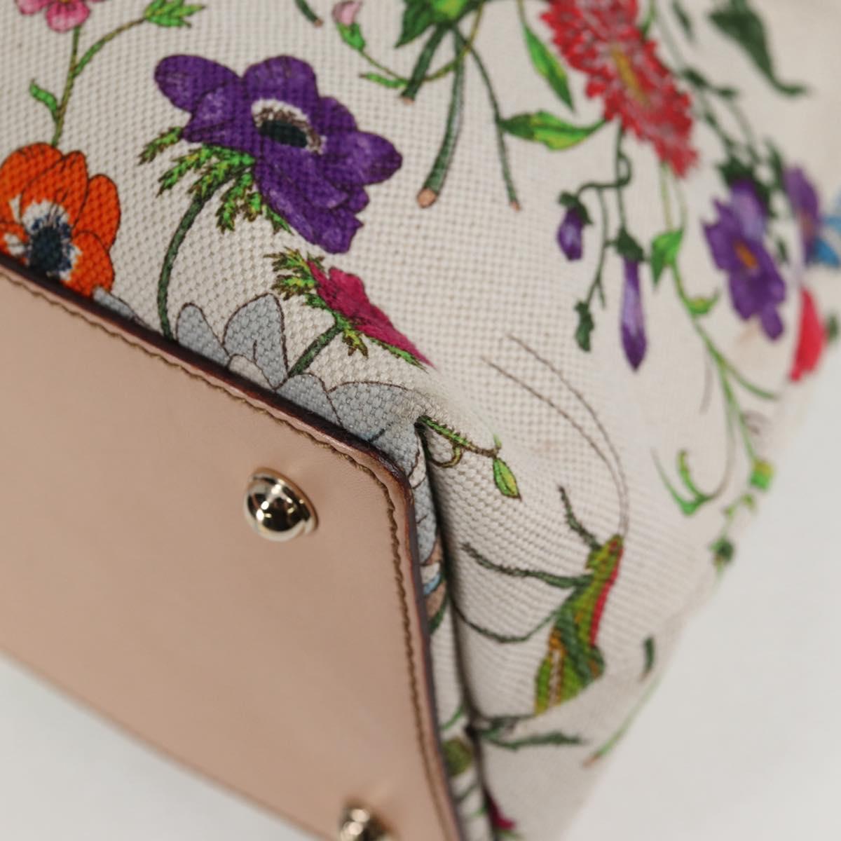 GUCCI Bamboo Flora Shoulder Bag Canvas Multicolor Gold 137395 Auth 137847A