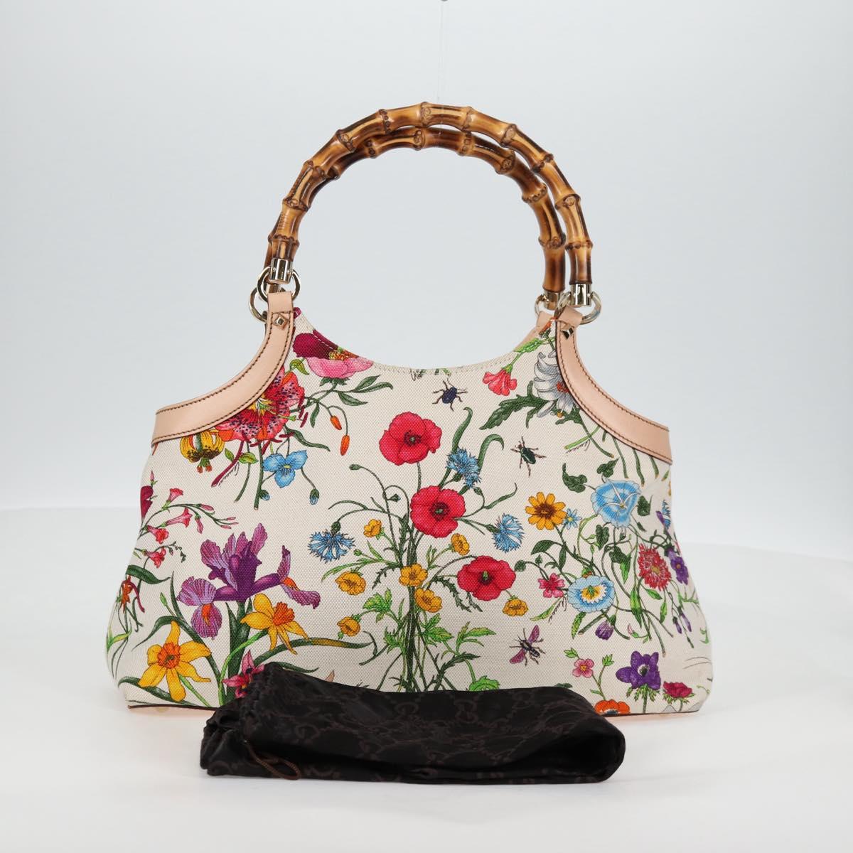 GUCCI Bamboo Flora Shoulder Bag Canvas Multicolor Gold 137395 Auth 137847A