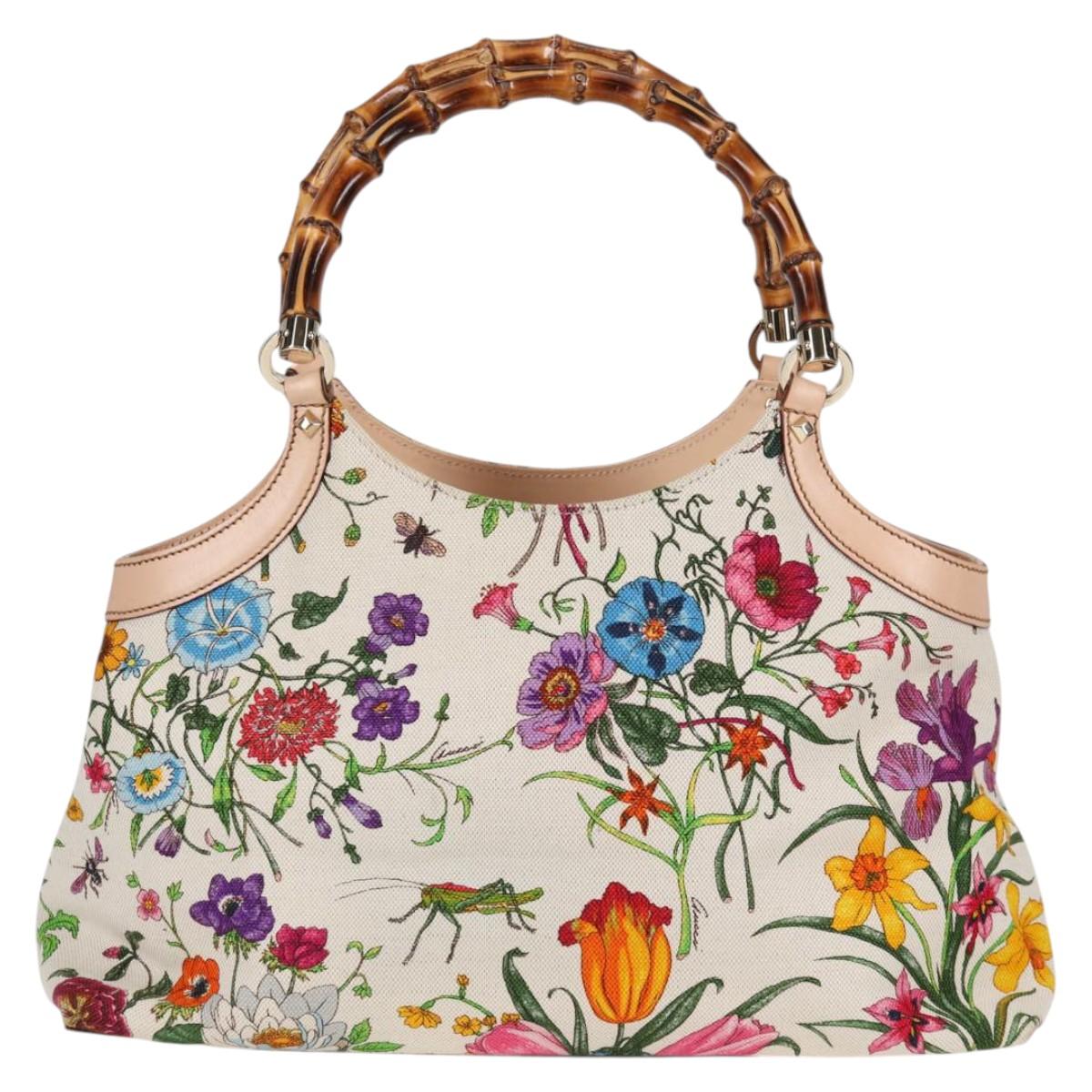 GUCCI Bamboo Flora Shoulder Bag Canvas Multicolor Gold 137395 Auth 137847A