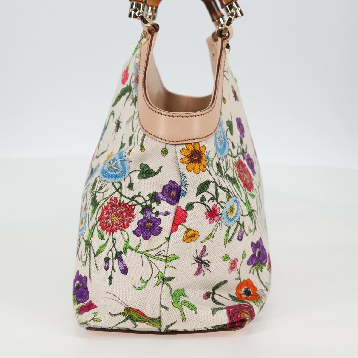 GUCCI Bamboo Flora Shoulder Bag Canvas Multicolor Gold 137395 Auth 137847A