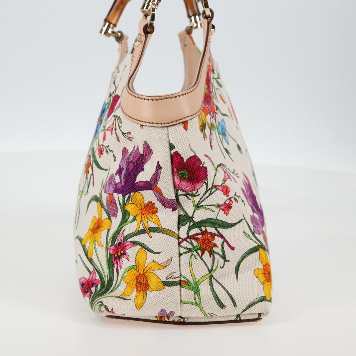 GUCCI Bamboo Flora Shoulder Bag Canvas Multicolor Gold 137395 Auth 137847A