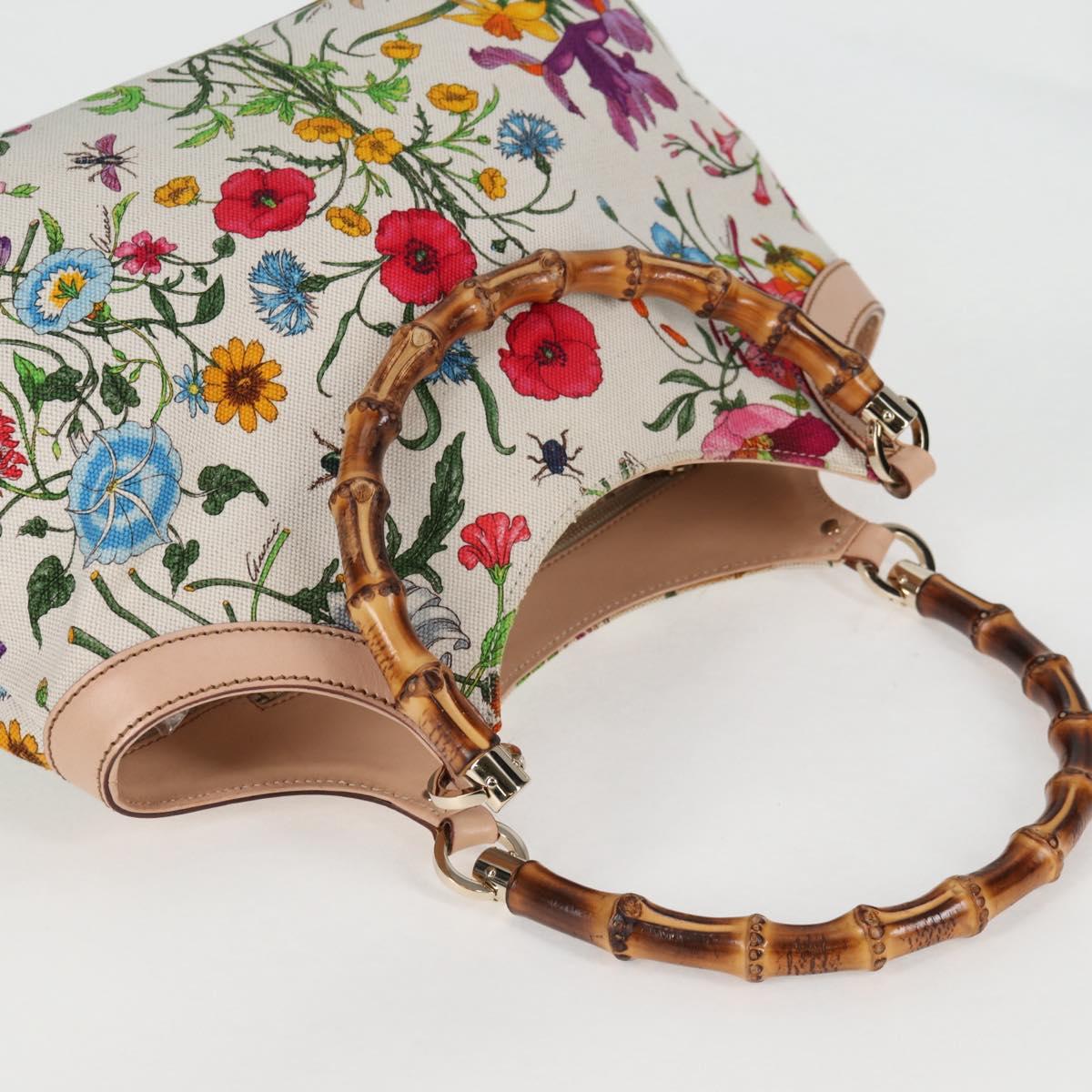 GUCCI Bamboo Flora Shoulder Bag Canvas Multicolor Gold 137395 Auth 137847A