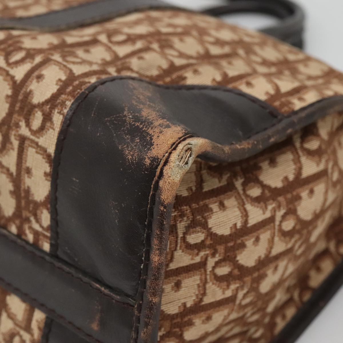 Christian Dior Trotter Canvas Hand Bag Brown Gold Auth 137848