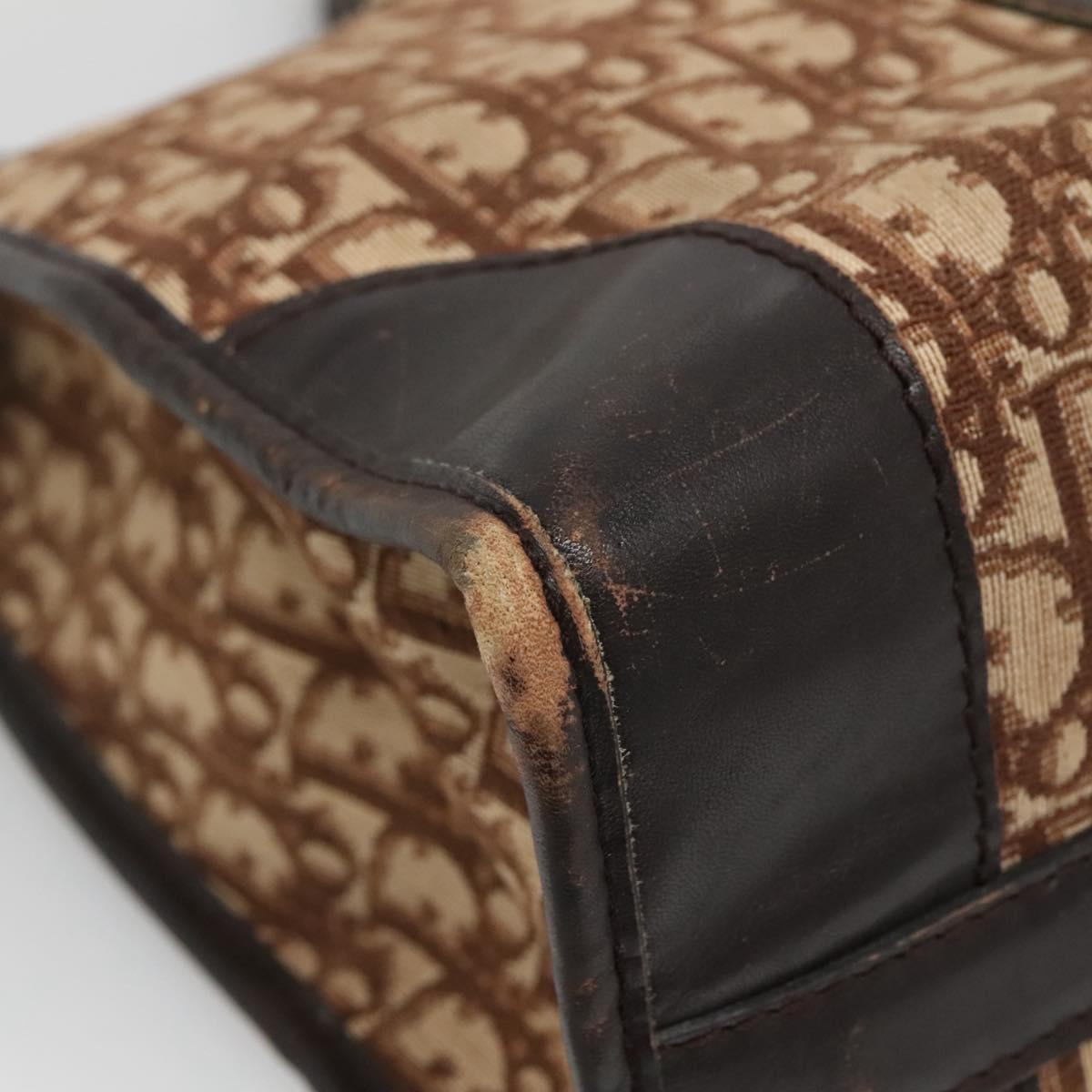 Christian Dior Trotter Canvas Hand Bag Brown Gold Auth 137848