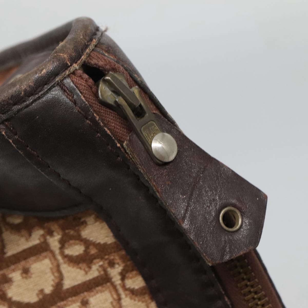 Christian Dior Trotter Canvas Hand Bag Brown Gold Auth 137848