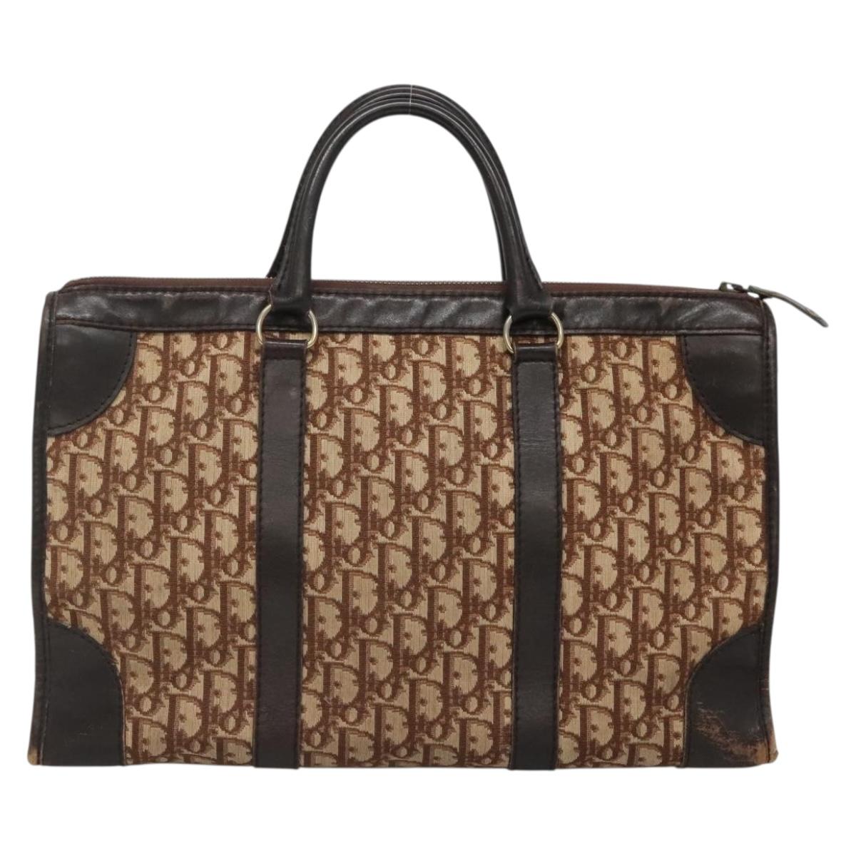 Christian Dior Trotter Canvas Hand Bag Brown Gold Auth 137848