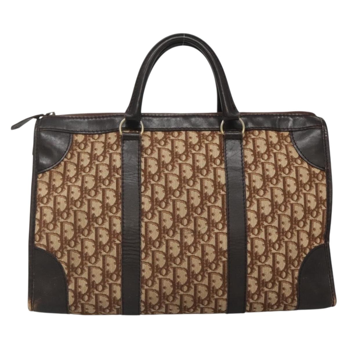 Christian Dior Trotter Canvas Hand Bag Brown Gold Auth 137848