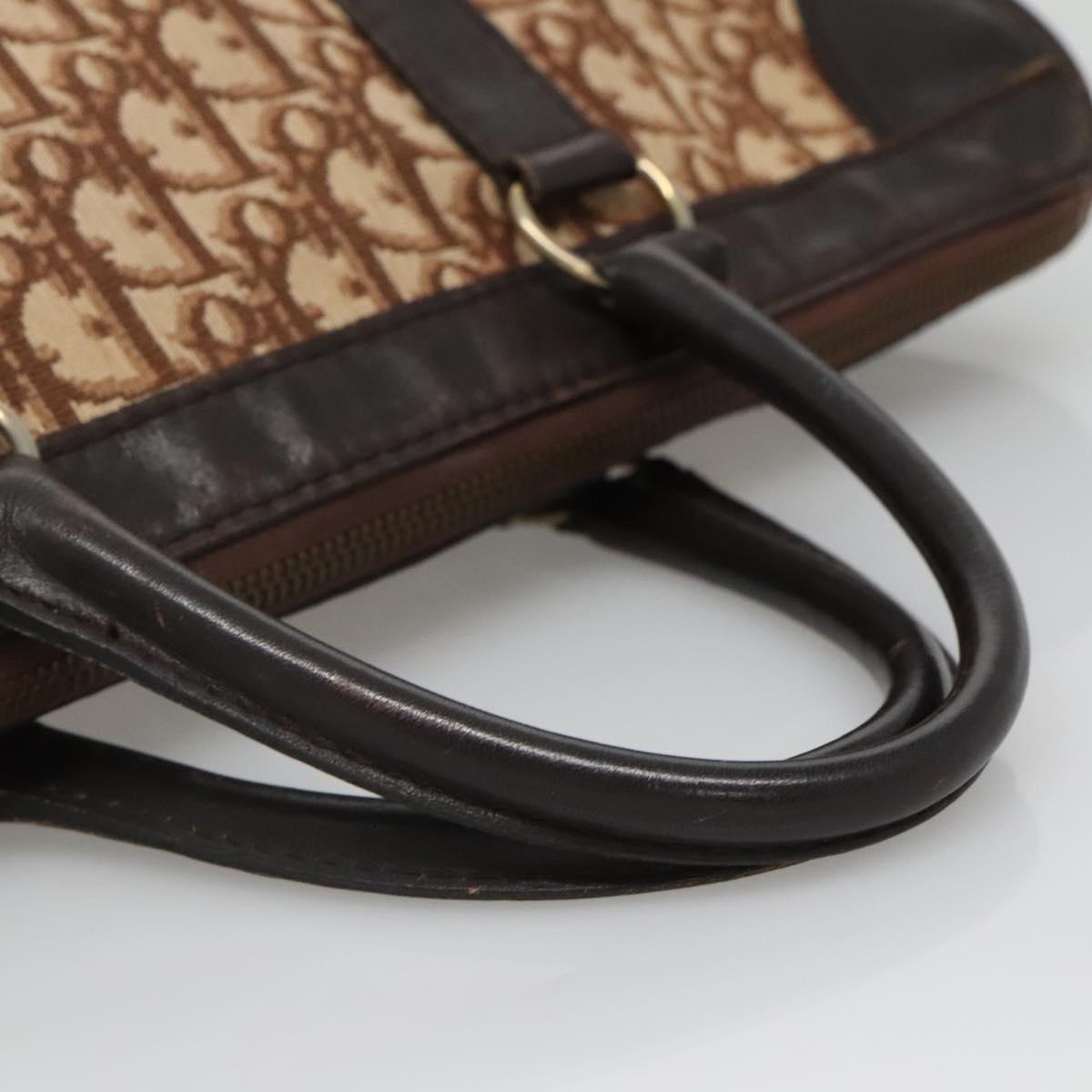 Christian Dior Trotter Canvas Hand Bag Brown Gold Auth 137848